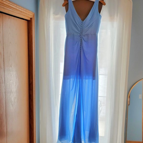 Alfred Angelo Chiffon Light Blue Bridesmaid or Grad Dress with Sequin Belt Sz 8 - Picture 3 of 9